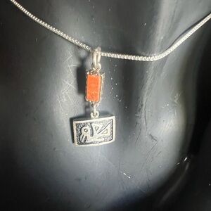 Orange Spiny Oyster Pendant Sterling Silver Necklace